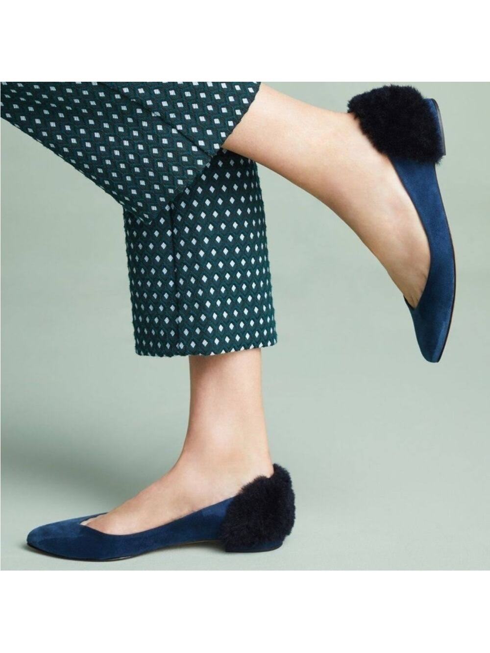 Anthropologie Women's Fabio Rusconi Ballet Flats Blue Suede Pointed Toe 6.5 NWOB